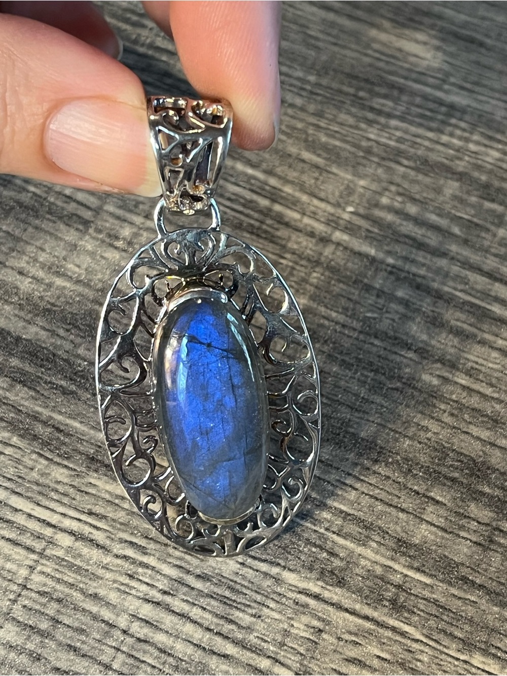 Sterling Silver Blue Labradorite Oval Pendant and Ring Set. Sz 7 - Picture 3 of 6